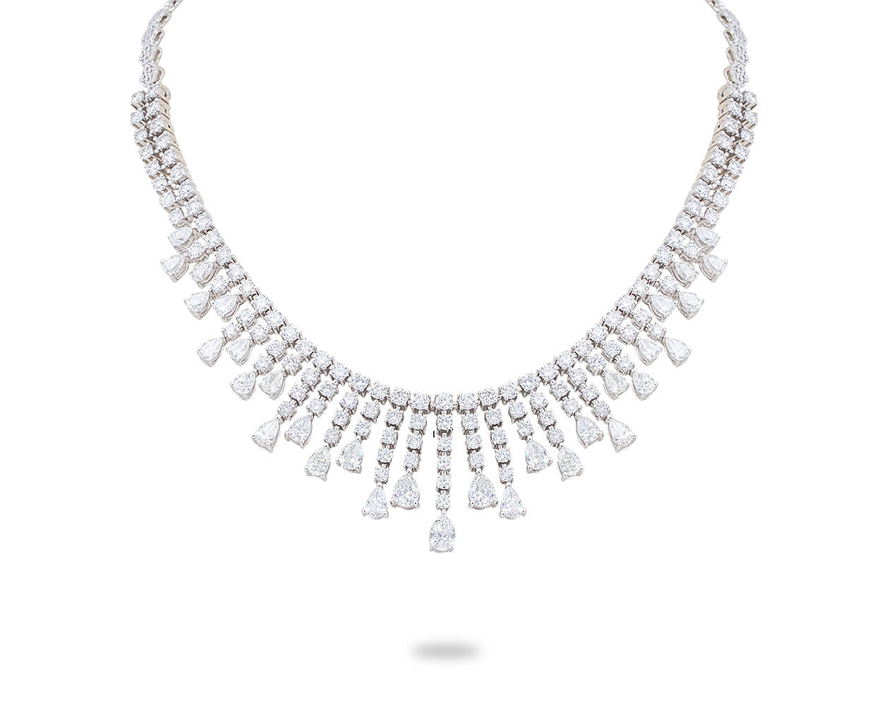 30 carats of white pear shaped diamonds fused with 13 carats of round ...